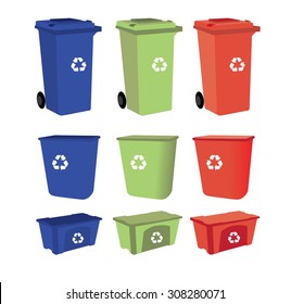 recycle bins on white background