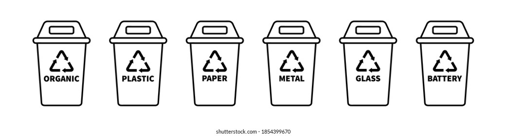 Recycle bins set. Waste box set. Different waste box set. Trash bins. Flat recycle box for paper design. Vector flat illustration. Pollution concept. Recycling concept. EPS 10