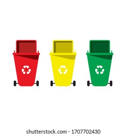Recycle bins types colorful symbol isolated on white background. Waste separation for the environment. Vector illustration in flat design.