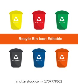 Recycle bins types colorful symbol isolated on white background. Waste separation for the environment. Vector illustration in flat design.