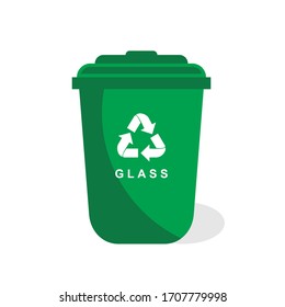 Recycle bins types green color symbol isolated on white background. Waste separation for the environment. Vector illustration in flat design.