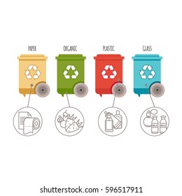 Recycle bins. Waste management and recycle concept. Colored bins with waste types for your design
