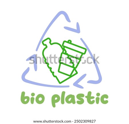 Recycle Bio plastic logo icon, Pet bottle and pot with arrows recycling sign, Reusable ecological preservation concept, Isolated on white background, Vector illustration