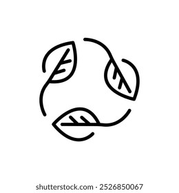 Recycle black outline icon. Recycling made from leaves symbol. Reuse rotation arrow. Eco friendly, environment concept, leaf. for illustration, logo, app, banner, web design, dev, ui.