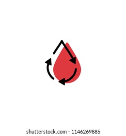 Recycle Blood Drop Donor Circulation Logo Icon Vector Line Outline Monoline Color Fill Style