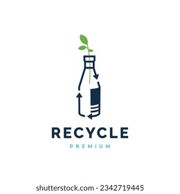 Recycle bottle logo with leaf nature environment vector template icon