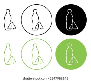 Recycle bottle vector icon set. recycle plastic water bottle line symbol in black and green color.
