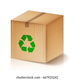 Recycle Box Vector. Brown Cardboard Box With Recycling Symbol. Isolated Illustration