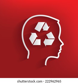 Recycle brain symbol on red background,clean vector