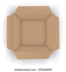 Recycle brown opened  package, top view to open box. vector illustration
