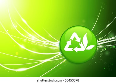 Recycle Button on Green Abstract Light Background Original Illustration