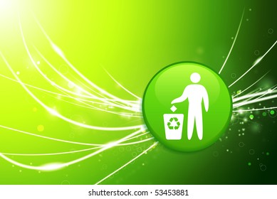 Recycle Button on Green Abstract Light Background Original Illustration