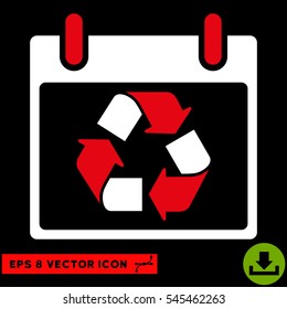 Recycle Calendar Day icon. Vector EPS illustration style is flat iconic bicolor symbol, red and white colors.