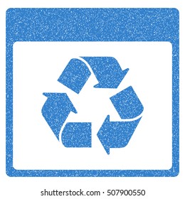 Recycle Calendar Page grainy textured icon for overlay watermark stamps. Flat symbol with unclean texture. Dotted vector cobalt ink rubber seal stamp with grunge design on a white background.