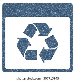 Recycle Calendar Page grainy textured icon for overlay watermark stamps. Flat symbol with unclean texture. Dotted vector blue ink rubber seal stamp with grunge design on a white background.