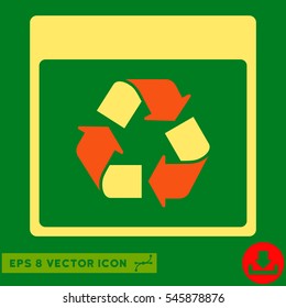 Recycle Calendar Page icon. Vector EPS illustration style is flat iconic bicolor symbol, orange and yellow colors.