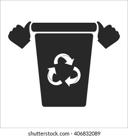 Recycle can thumbs up sign simple icon on background