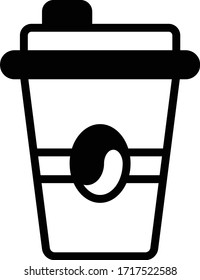 Recycle Cardboard paper Coffee Mug on white bakcground, Work from Home Symbol Vector Glyph Icon design, Drinking Liquid Long Cup with Lid