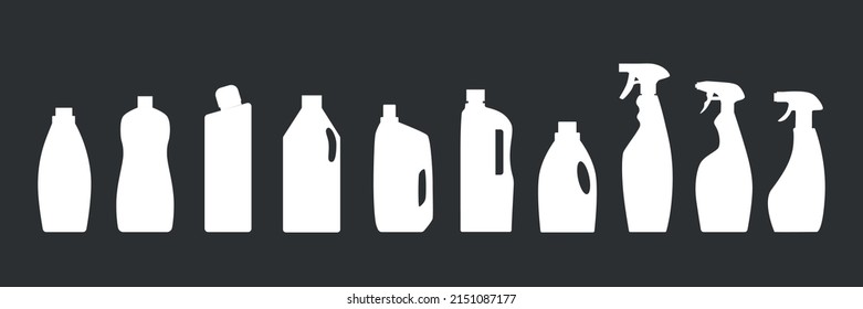 Recycle cleaning bottle silhouette and garbage recycling icon concept of waste sorting. Vector stock illustration isolated on black background for packaging logo print. EPS10 