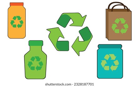 Recycle clipart vector set flat design on white background, save world concept isolated icon set element
