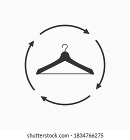 Recycle Clothing Concept. Recycle Sign Icon With Clothes Hanger. Vector