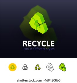 Recycle color icon, vector symbol in flat, outline and isometric style isolated on blur background