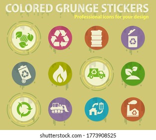 Recycle colored grunge icons with sweats glue for design web and mobile applications