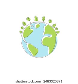 Recycle concept. Green earth with the trees. Sustainable of Green ecology and environment concept. Line art style vector illustration.