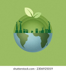 Recycle concept with green eco city background. Ecology and Environment conservation resource sustainable.Vector illustration.