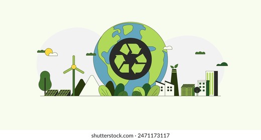 Recycle concept. Sustainable of Green Energy, Ecology and environment development. Flat Vector illustration.