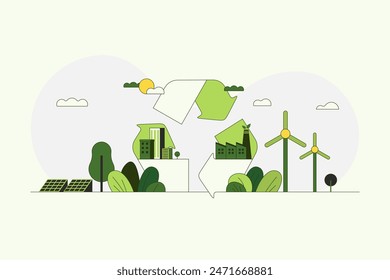 Recycle concept. Sustainable of Green Energy, Ecology and environment development. Flat Vector illustration.