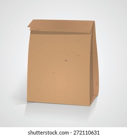 Recycle craft paper bag. Brown color. For design of coffee, food, breakfast  package. Vector, EPS 10