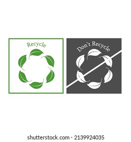 Recycle Dont recycle.Labelling.The on-pack recycling label.Recycling.Recycle logo or symbol.Vector icons for packaging , recycling.ecology, eco Be environment friendly, environmental management symbol