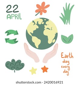 Juego de diseño plano del día de tierra de reciclaje