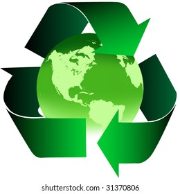 Recycle earth with green recycle arrows