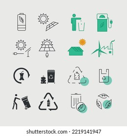 sistema de iconos vectores de entorno ecológico de recicle