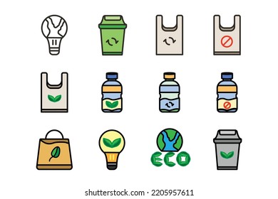 recycle, eco friendly, icon set. editable flat icons