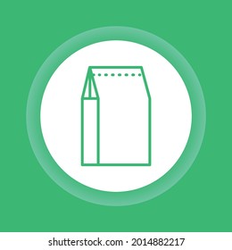 Recycle eco paper packaging and snack bag color button icon. Zero waste lifestyle. Outline pictogram for web page, mobile app, promo. 