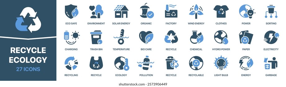 Recycle and ecology colored signed icon collection. Environment, energy, sorting, garbage icons. UI icon set. Colored icons pack. Vector illustration 