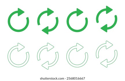 Recycle and ecology icons collection reuse refuse concept, refresh icon set isolated, reload icon, isolated on transparent background.