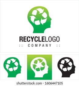 Recycle (Ecology Thinking, Head, Mind) Vector Symbol Company Logo (Logotype). Sustainability Style Icon Illustration. Elegant Modern Identity Concept Design Idea Template (Brand). 