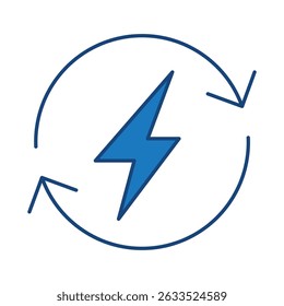 Recycle Electricity Blue Icon. Solar Energy, Green Energy, Solar Battery, Energy Saving, Solar House, Ecology, Electricity, Renewable Energies Editable Stroke Vector Illustration