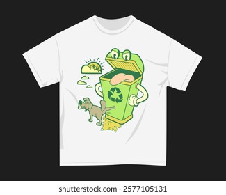 Recycle environment t-shirt design for print, Earth day graphic tshirt. Greenery design for merchandise. Retro t shirt design for POD. Vintage funny clothing design.