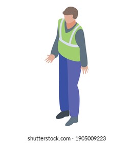 Icono de reciclar el trabajador de fábrica. Isometric, icono vectorial del trabajador de la fábrica de reciclaje para el diseño web aislado en fondo blanco