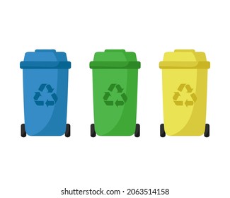 Reciclar contenedores de basura aislados en fondo blanco. Ilustración del vector