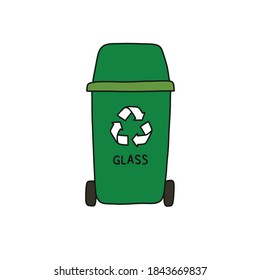 recycle garbage can, glass doodle icon, vector illustration