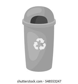Recycle garbage can icon in outline style isolated on white background. Bio and ecology symbol stock vector illustration.