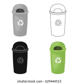 Recycle garbage can icon in outline style isolated on white background. Bio and ecology symbol stock vector illustration.