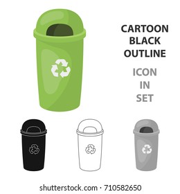 Recycle garbage can icon in outline style isolated on white background. Bio and ecology symbol stock vector illustration.
