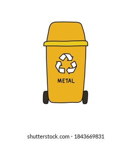 recycle garbage can, metal doodle icon, vector illustration